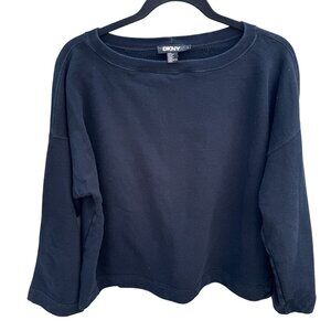 DKNY Black 3/4 Sleeve Boat Neck Sweatshirt Womens L French Terry‎ Minimalist